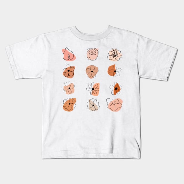 hand drawn peach orange flowers Kids T-Shirt by Leticia Diab